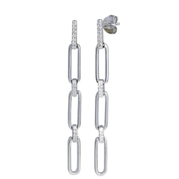 Sterling Silver 925 CZ Rectangle Dangling Earrings - Picture 1 of 1